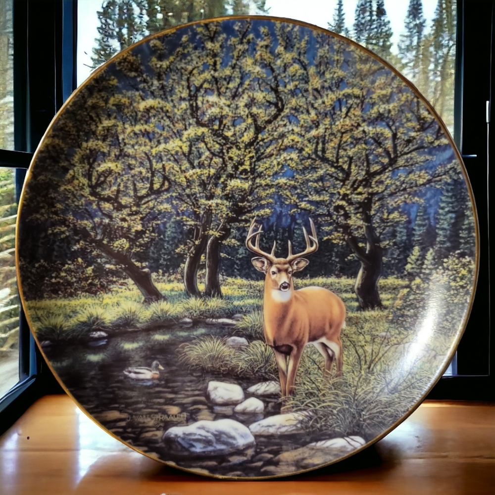 Danbury Deer Wilderness Reflections Streamside Spirits Plate John Van Straalen